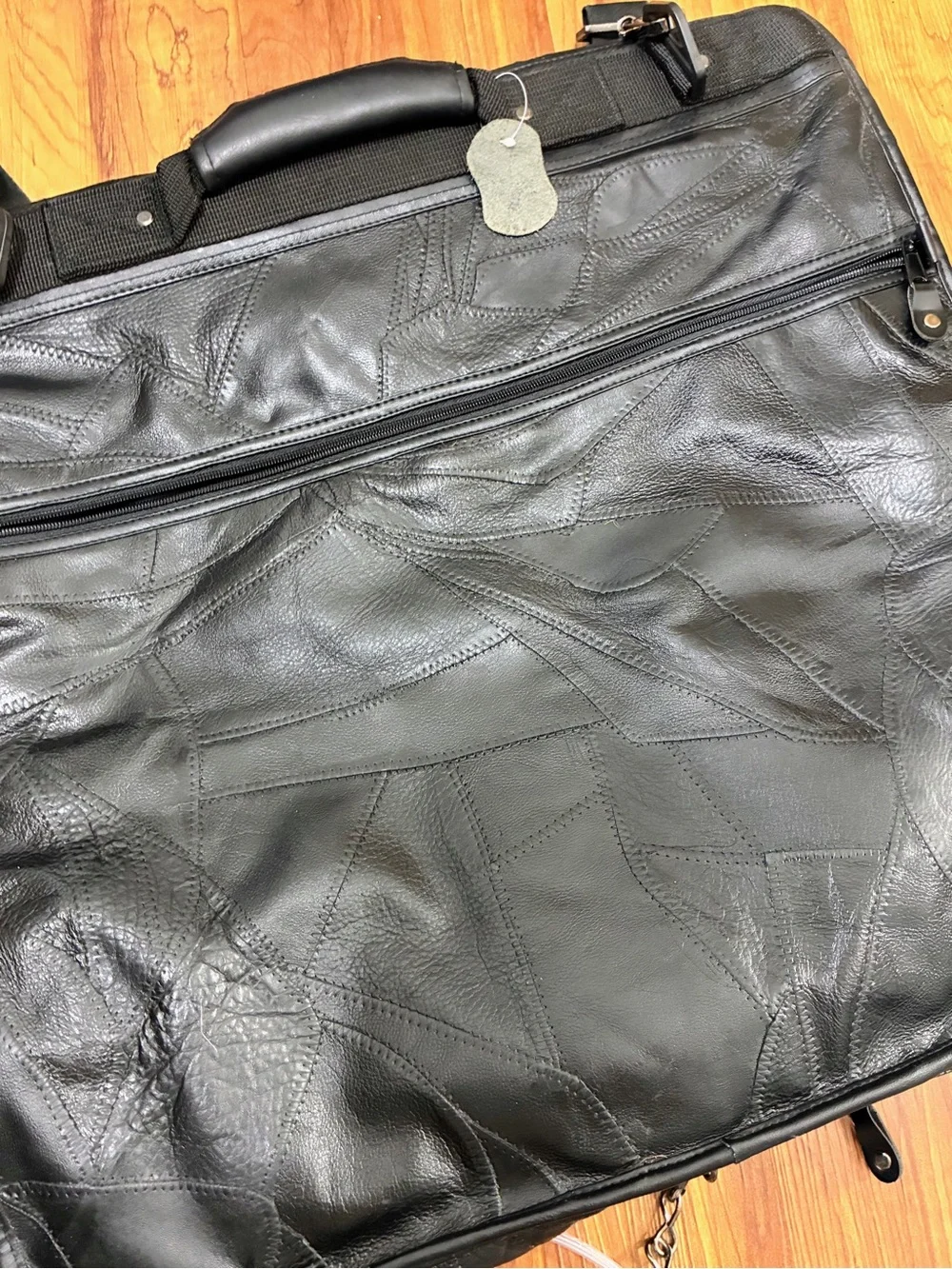 Vintage Black Patchwork Genuine Leather Travel Garment Bag - Bostitch SWAT Promo